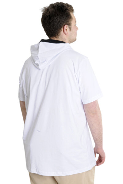 ModeXL Mode Xl Large Size Men's T-shirt Hooded Short Sleeve 23118 White