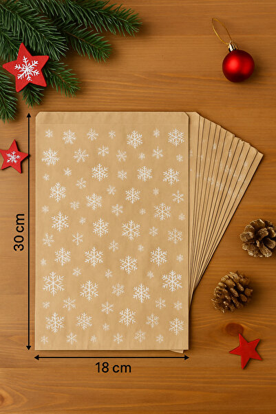 Dekals 50 Adet 18x31 Kar Desenli Orta Boy Hediye Kutusu Hediye Ambalaj Kese Kağıdı