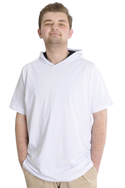 ModeXL Mode Xl Large Size Men's T-shirt Hooded Short Sleeve 23118 White