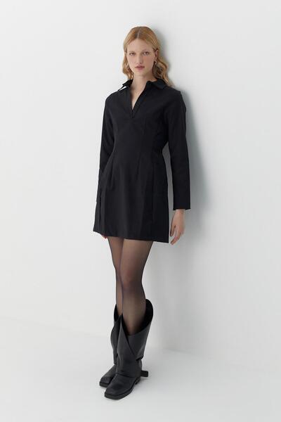 MARKALİSTE Shirt Collar Mini Dress Black