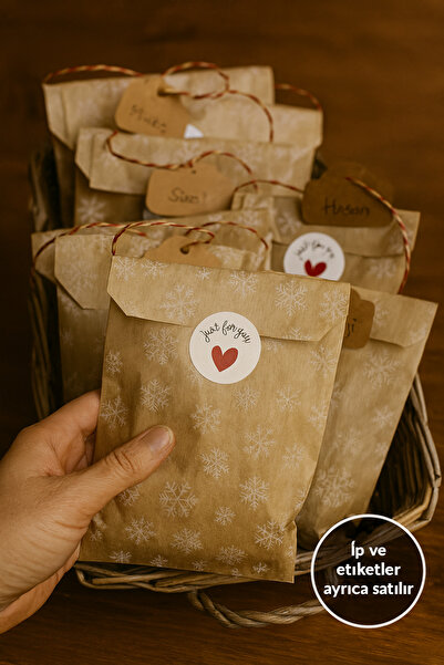 Dekals 25 Adet Kar Desenli Kese Kağıdı Hediye Paketi Yılbaşı Noel Temalı Hedi...