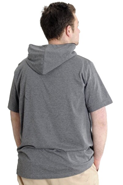 ModeXL Mode Xl Large Size Men's T-shirt Hooded Short Sleeve 23118 Antramelange