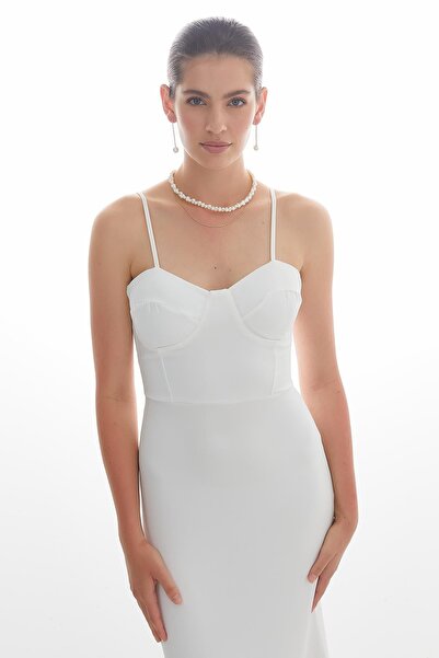 MARKALİSTE Midi Dress with Flared Hem and Straps White