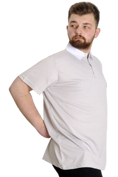 ModeXL Mode Xl Ανδρικό T-shirt Polo Neck ριγέ χαρτί 23340 Καφέ