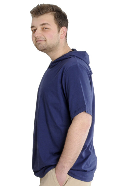ModeXL Mode Xl Large Size Men's T-shirt Hooded Short Sleeve 23118 Indigo