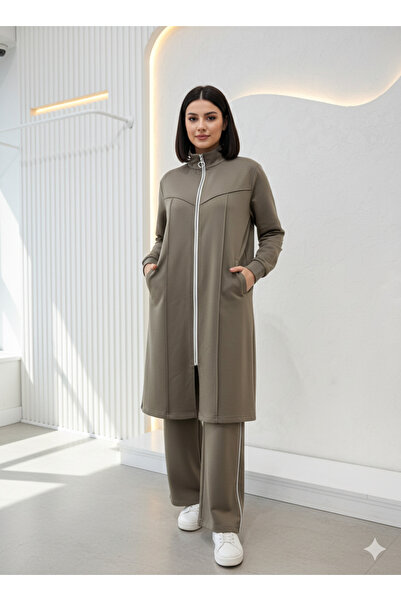 Butik Kardelen Camelya.tesettür Διπλό Σετ Φόρμας Χακί