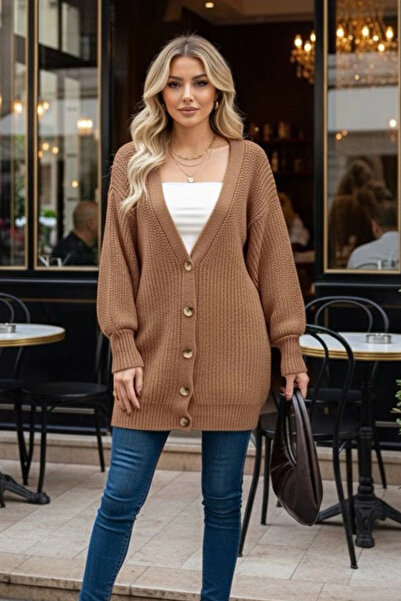 AsprinFashion كارديجان طويل من التريكو باللون البني