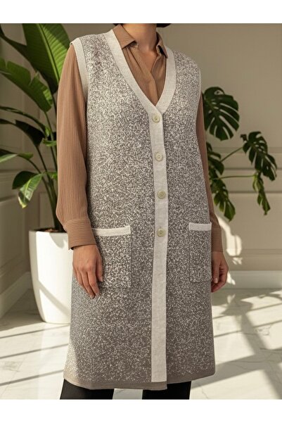 TEK Візерунковий трикотажний двоколірний молодий маминий жилет / Камінь