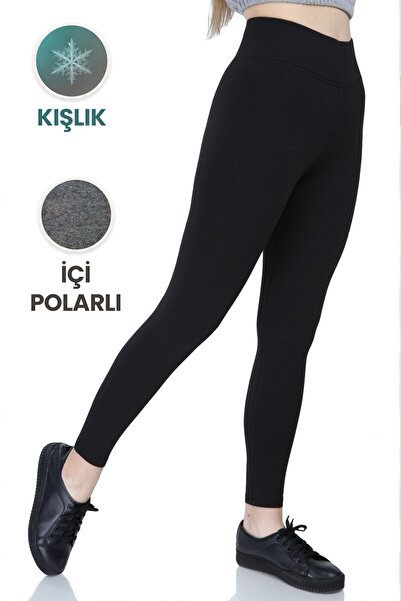 AFVENTE Women's Black Winter High Waist t Shaping / Sculpting Steel Knitted Leggings with Fleece Inside