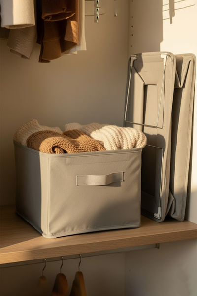 SER&YAT Raf Düzenleyici 25 cm - Gri Imptx Kumaş | 1 Adet | Çelik Destekli, Katlanabilir Kıyafet Organizeri