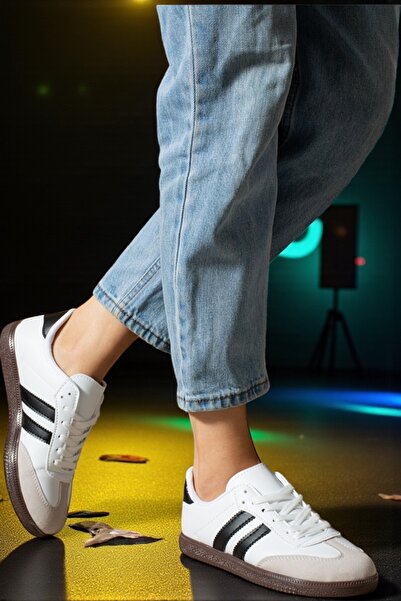 ALTUNTAŞ Unisex Women Men Girls Children Striped Anatomical Comfortable Sole Casual Sneaker Sports Shoes White