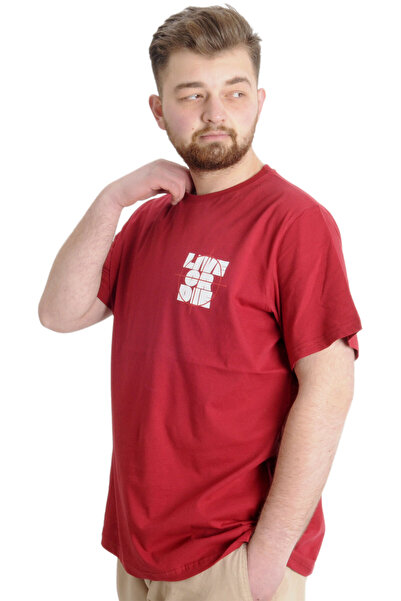 ModeXL Mode Xl Великий розмір Чоловіча футболка Lıve Or Dıe 23124 Бордовий