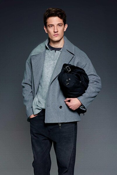 ablukaonline Men's Oversize Double-Breasted Coat Dark Gray