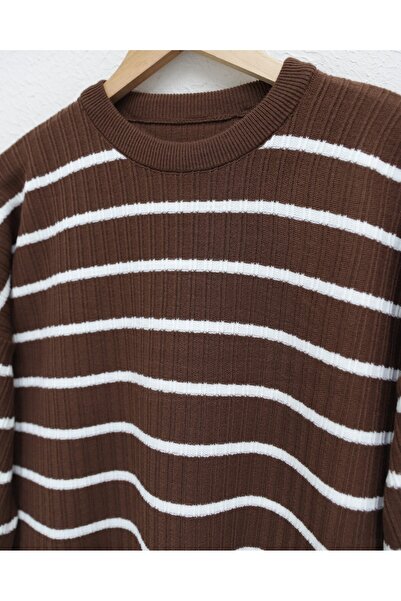 Modamorfo Πλεκτό τουνίκ με λαιμόκοψη κοτλέ - Καφέ