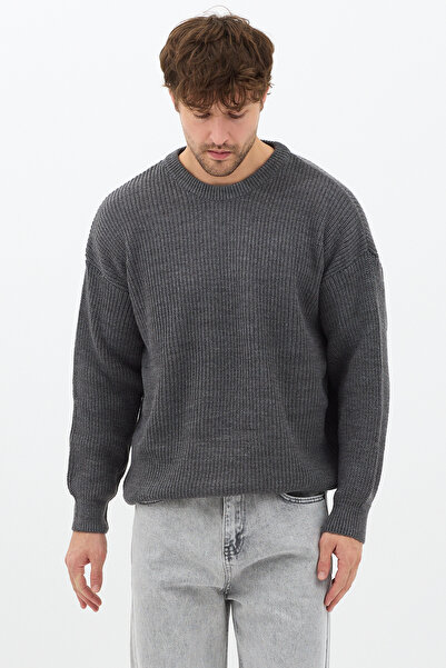 Tarz Cool Men's Dark Smoked Regular Fit Crew Neck Knitted Sweater