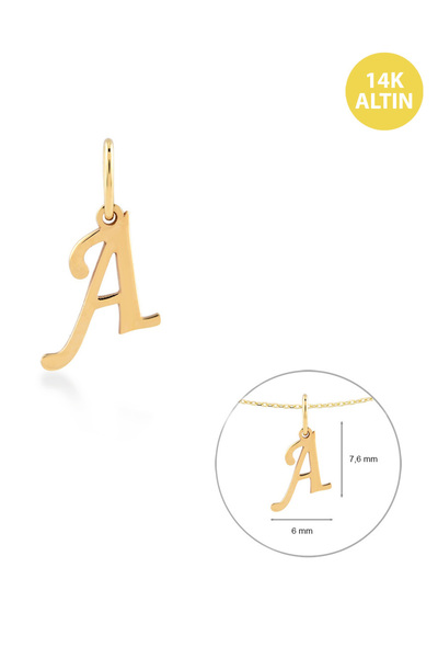 KURSHUNI Taşsız A Harfi, 14 Ayar Altın Kolye Ucu