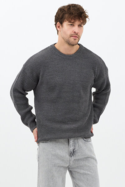 Tarz Cool Men's Dark Smoked Regular Fit Crew Neck Knitted Sweater
