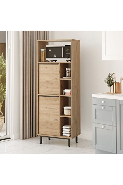 Yurudesign Ocean Mutfak Kiler Dolabı Mikrodalga 2 Kapaklı Raflı Metal Ayaklı Sepet On10a-s