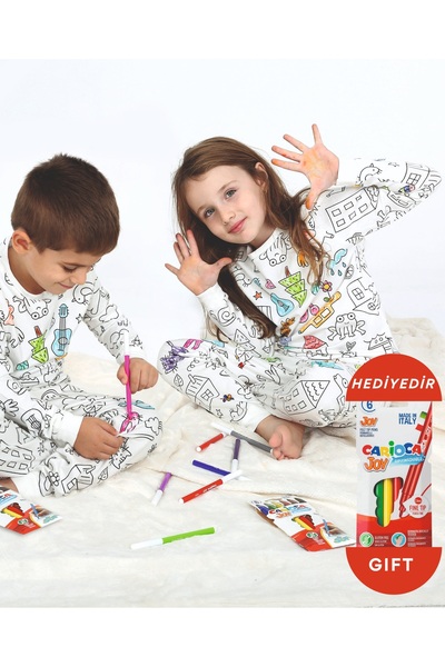 vitmo Μακρυμάνικο + Προσαρμοσμένο Μολύβι ΒΑΦΙΖΟΜΕΝΟ Σετ Πιτζάμες για Κορίτσια Αγόρια