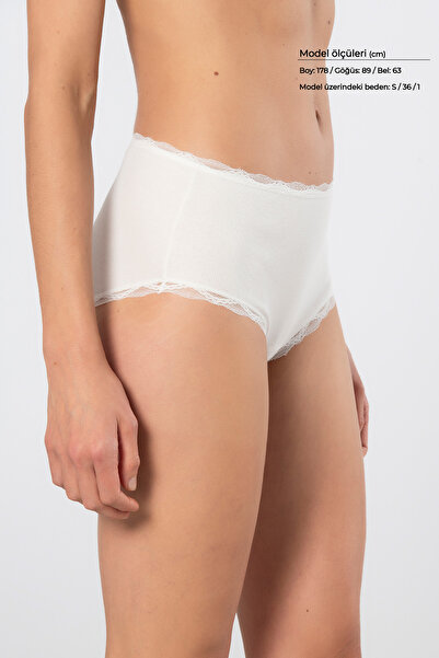 TÜREN 929 Women's Lycra Ribbed Lace High Waist Panties 2-Pack