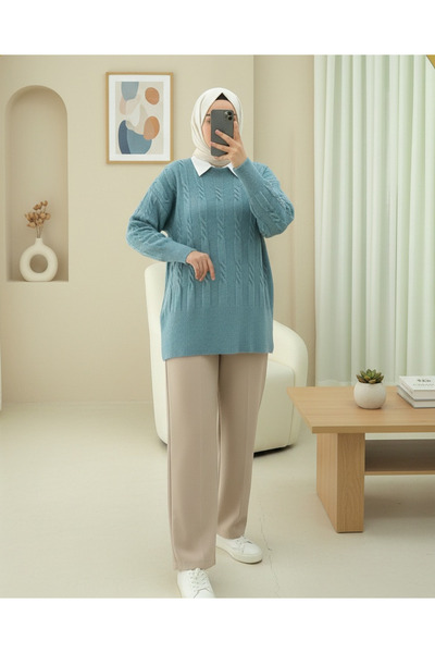 Modamorfo سترة تريكو ناعمة منقوشة - تركواز