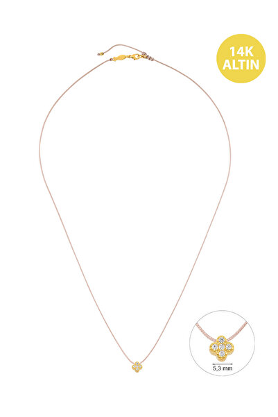 KURSHUNI Şanslı Yonca, 14 Ayar Altın Kolye (İpli)