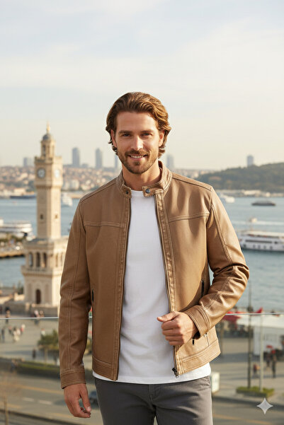 Jack & Jones 12273444 Pu Leather Jacket Coat Safari Color