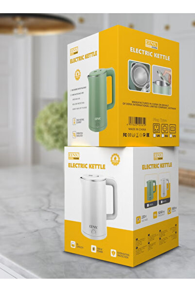 Denx Electric Kettle 1.8L — 1500W, Stainless Steel, Auto Shut-Off, Boil-Dry Protection (Green)