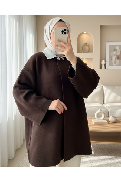 Modamorfo Double Button Casual Knit Poncho -K. Brown