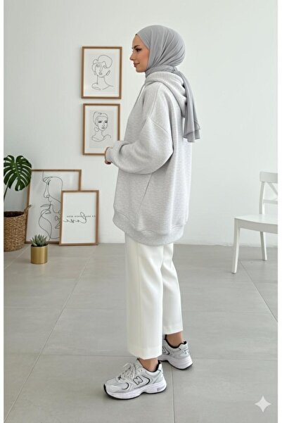 onlymoon Gray Oversized Sweatshirt ♦   3 Threaded Rasterized ♦   100% Cotton ♦   Hooded ♦   Hijab ♦   Comfortable Fit