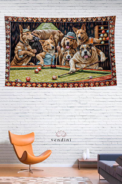 Vendini Vintage Series Billiard Dog Wall Tapestry Wall Covering Wall Tapestry