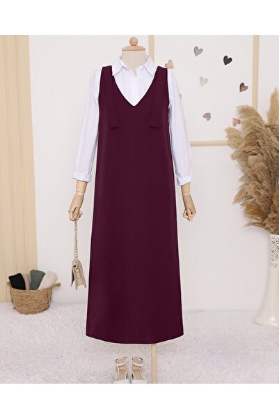 Modamorfo Long Gilet with Shoulder Ties - Burgundy