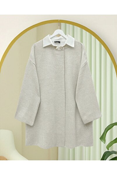 Modamorfo Double Button Casual Knitwear Poncho -Stone