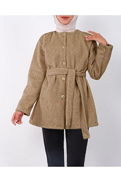 Modamorfo Buttoned Belted Fur Coat - Mink