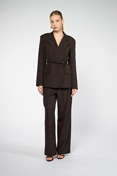 Thalure Kadın Acı Kahve Bağcıklı Dokuma Blazer