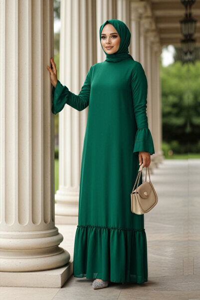 Neva Style Πράσινο Φόρεμα Hijab με Μανίκια 5729y
