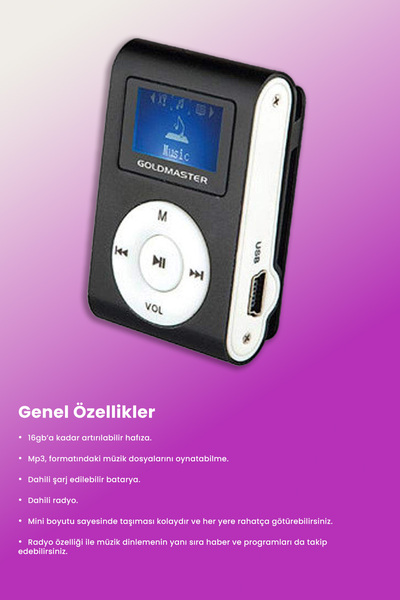 GOLDMASTER Mini Slim Radyolu Mp3 Player Ent