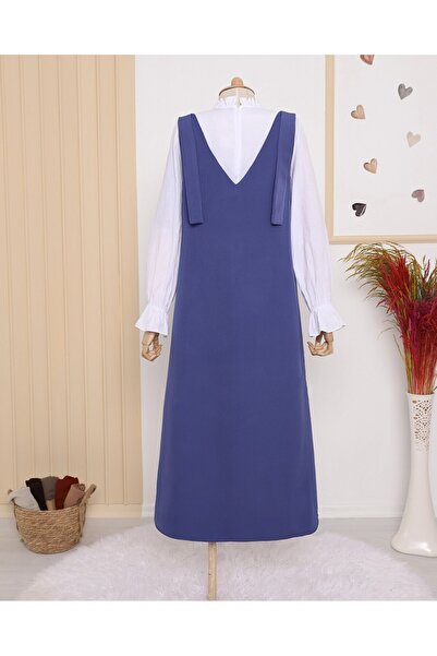 Modamorfo Dlouhá vesta s vázáním na ramena - Indigo