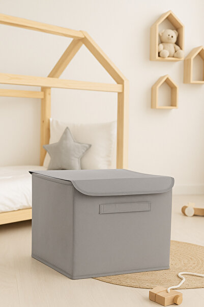 HomyJRs Gray Fabric Covered Storage Box Storage Organizer 30X30X30