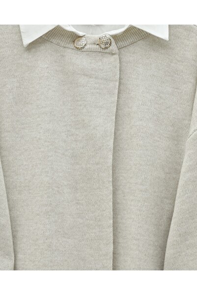 Modamorfo Double Button Casual Knitwear Poncho -Stone