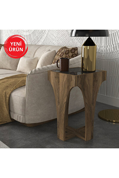 Dekorister Litus Camlı Yan Sehpa Ceviz-antrasit