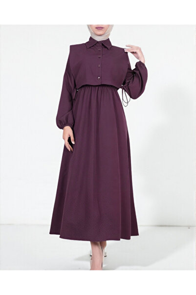 Modamorfo Dress Suit with Shirt Detail on Top - Plum