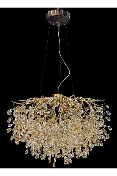 Led YENİ 60 CM KRİSTAL LÜX SALON AVİZE GOLD İTHAL KASA
