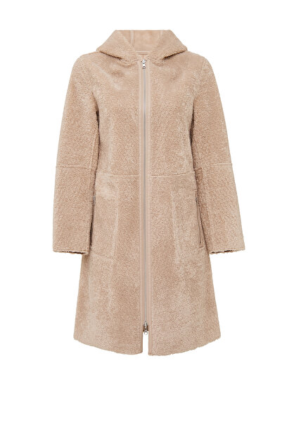Derimod Fiorentini Women's Beige Double-Sided Hooded Teddy Coat 25Wgp53149F