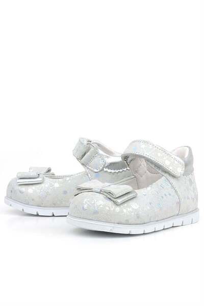 Rakerplus Silver Patterned Genuine Leather Baby Girl Ballerina Shoes