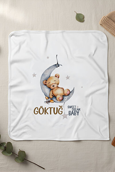Homamia İsme Özel Penye Bebek Battaniyesi Ayda Uyuyan Ayı