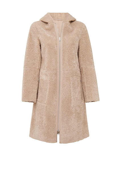 Derimod Fiorentini Women's Beige Double-Sided Hooded Teddy Coat 25Wgp53149F