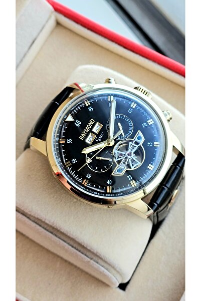 Raymond New Rym-4122 Men's Automatic Wristwatch - Steel Case and Leather Strap - 2 Years Warranty