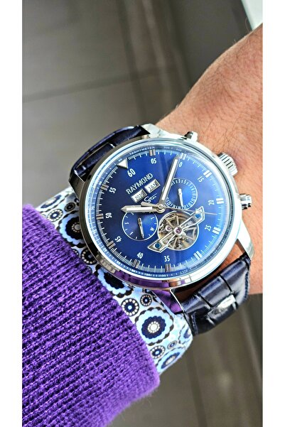 Raymond New Rym-4122 Men's Automatic Wristwatch - Steel Case and Leather Strap - 2 Years Warranty