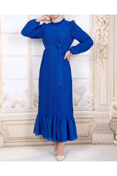 Modamorfo Šaty s rukávy a plisovanou přední částí - modré